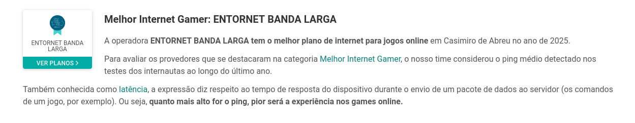 Comprovação do Prêmio Melhor Internet Gamer para Entornet